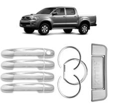 Kit Aplique Maçaneta Traseira + 4 Aplique Maçaneta Lateral + Aplique Aro Painel Hilux 2005 até 2011