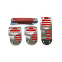 Kit Aplique Pedaleira Alumínio Cromado Esportiva Manopla Freio de Mão Borracha Empunhadura Vermelha