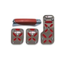 Kit Aplique Pedaleira Alumínio Cromado Esportiva Manopla Freio de Mão Borracha Empunhadura Vermelha Kit Aplique Pedaleira Alumínio Cromado Esportiva Manopla Freio de Mão Borracha Empunhadura Vermelha