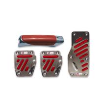 Kit Aplique Pedaleira Alumínio Cromado Esportiva Manopla Freio de Mão Empunhadura Borracha Vermelha