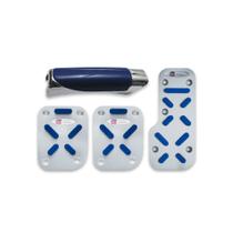 Kit Aplique Pedaleira Alumínio Esportiva Borracha Azul em X Manopla Freio de Mão Empunhadura Azul