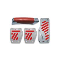 Kit Aplique Pedaleira Alumínio Esportiva Borracha Vermelha Manopla Freio de Mão Empunhadura Vermelha