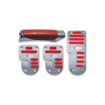 Kit Aplique Pedaleira Alumínio Esportiva Borracha Vermelha Manopla Freio de Mão Empunhadura Vermelha