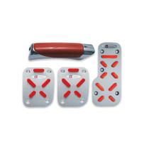 Kit Aplique Pedaleira Alumínio Esportiva Borracha Vermelha X Manopla Freio Mão Empunhadura Vermelha