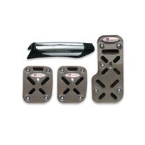 Kit Aplique Pedaleira Esportiva Borracha Preta Manopla Freio de Mão Empunhadura Alumínio Cromado Kit Aplique Pedaleira Esportiva Borracha Preta Manopla Freio de Mão Empunhadura Alumínio Cromado