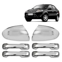 Kit Apliques Cromados Maçaneta + Par apliques Retrovisores Ford Fiesta Rocam 4 Portas 2003 2004 2005 2006 2007 2008 2009 2010 2011 2013 2014
