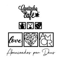 Kit Apliques Quadros Decorativos de Parede em MDF Preto Love Abençoado Cantinho do Café