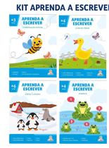 Kit Aprenda a Escrever Infantil 4 Livros Educativos Coordenação Motora, Letras e Números Alfabetização