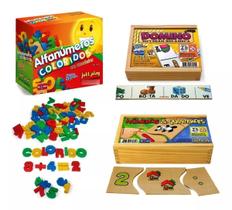 Kit Aprendendo Letras E Números 3 Jogos Em Madeira Educativo