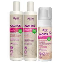 Kit Apse Cachos Shampoo + Condicionador + Mousse Tratamento Capilar Cacheado Vegano