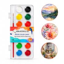 Kit Aquarela Completa com Pincel Estojo de Pintura Artística Profissional Escolar 12 24 36 ou 48 Cores - Kit Aquarela Completa com Pincel Estojo de Pintura Artística Profissional Escolar 12 24 36 ou 48 Cores -