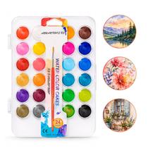 Kit Aquarela Completa com Pincel Estojo de Pintura Artística Profissional Escolar 12 24 36 ou 48 Cores -