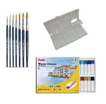 Kit Aquarela Pentel 24 HTP +7 Pinceis Redondo Giotto Taklon+Gode Kit Aquarela Pentel 24 HTP +7 Pinceis Redondo Giotto Taklon+Gode