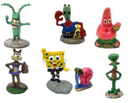 Kit Aquário Enfeites 7 Bonecos Bob Esponja Fenda Do Biquíni Kit Aquário Enfeites 7 Bonecos Bob Esponja Fenda Do Biquíni