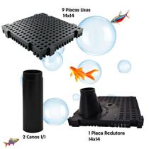 Kit Aquarismo - 9 Placas Fundo 14x14 + 1 Placa 14x14 Redutor + 2 Canos 1/1