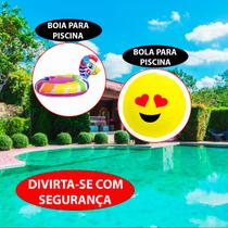 Kit Aquático Divertido Boia Colorida E Bola Emoji Para Alegria Piscinas Chácaras
