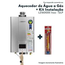 KIT Aquecedor de Água a Gás LZ 1600DE-I GLP +Kit Instalação De Aquecedores Lorenzetti 1/2' 40cm LZ1600DE-I