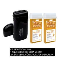 Kit Aquecedor de Cera Vertix Profissional e 2 Refil Cera Depilação Roll-On 100g Depilflax