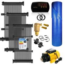 Kit Aquecimento Solar para Piscinas até 10m² ou 14 mil litros com Controlador de Temperatura, Motobomba e Capa Térmica