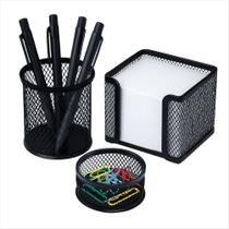 Kit aramado Dello 3 peças preto porta clips/lembrete/caneta Kit aramado Dello 3 peças preto porta clips/lembrete/caneta