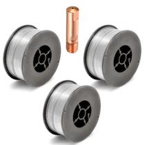 Kit Arame Solda Mig Revestido Uso Sem Gás 0,8mm E71T-SG Rolo 1kg - Galzer + 2 Bicos 0,8mm