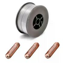 Kit Arame Solda Mig Revestido Uso Sem Gás 0,8mm E71T-SG Rolo 1kg - Galzer + 3 Bicos 0,8mm