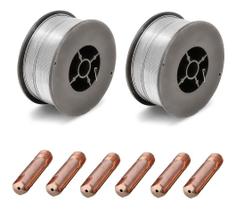 Kit Arame Solda Mig Revestido Uso Sem Gás 0,8mm E71t-sg Rolo 1kg - Galzer + 6 Bicos 0,8mm