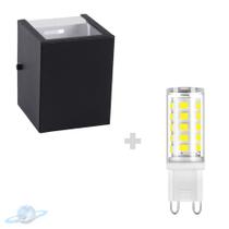 Kit Arandela Preta Quadrada 2 Fachos + Lâmpada G9 BF 6000K Kit Arandela Preta Quadrada 2 Fachos + Lâmpada G9 BF 6000K