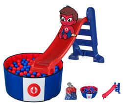 Kit aranha escorregador mais piscina dobrável com bolinhas de piscina