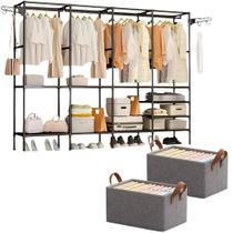 Kit Arara Cabideiro 4 Colunas Sapateira com 2 Cestos Organizadores 25L Organização Completa Roupas Sapatos Acessórios