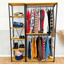 Kit Arara de Roupas Twice e Estante Style Slim Nozes e Preto