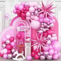 Kit Arco de Balões Garland Adorely Pink com Balões Estrelados