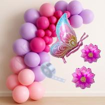 Kit Arco de Balões Rosa, Lilás, Fúcsia com Flor e Borboleta Metalizado, Decoração de Festa Infantil, Balão Aniversário Kit Arco de Balões Rosa, Lilás, Fúcsia com Flor e Borboleta Metalizado, Decoração de Festa Infantil, Balão Aniversário