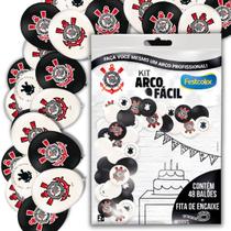 Kit Arco Fácil Balão Bexiga Festa de Aniversário e Comemoração Corinthians - 48 Unidades - Festcolor