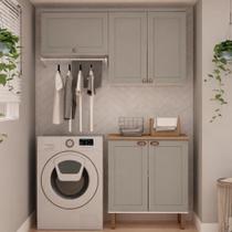 Kit Área de Serviço com 3 Módulos com Portas Provençais para Lavanderia 100% MDF Cinza/Branco Fendi