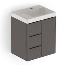Kit Arenal Gabinete Gaveta e Porta 50x38 Almendra com Cuba Cinza