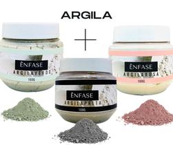 Kit Argilas para Skincare Verde, Rosa e preta