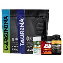 Kit: Arginina 250g + Beta Alanina 250g + Taurina 250g + Vitamina C Em Pó 250g + Cafeina 60 Caps 200mg - Soldiers Nutriti