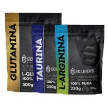 Kit: Arginina 250g + Glutamina 500g + Taurina 250g - 100% Pura Importada - Soldiers Nutrition