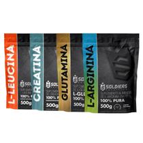 Kit: Arginina 500g + Creatina Monohidratada 500g + Glutamina 500g + Leucina 500g - 100% Pura Importada - Soldiers Nutrit