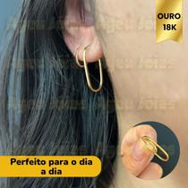 Kit Argola Oval Ouro 18k Brinco 1 e 2 Furo Ouro