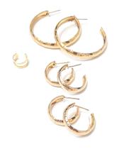 Kit Argolas Com Detalhes na Horizontal Piercing Fake Semijoia Banhada A Ouro 18K