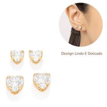 Kit Argolas Rommanel Coração Com Zircônia Feminina Banhada A Ouro 18k 527266