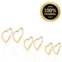 Kit Argolas Rommanel Feminina Para Primeiro Segundo Terceiro Furo Banhados Ouro 18k 527288 Kit Argolas Rommanel Feminina Para Primeiro Segundo Terceiro Furo Banhados Ouro 18k 527288
