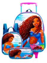 Kit Ariel Sereia Mochila de Rodas + Lancheira + Estojo