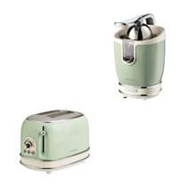 KIT ARIETE VINTAGE VERDE TORRADEIRA ELÉTRICA 2 FATIAS 6 NIVEIS DE TOSTAGEM 750W E ESPREMEDOR ARIETE DE FRUTAS 85W 127v