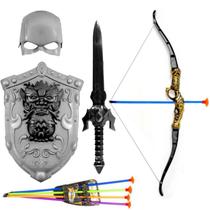Kit Armadura de Cavaleiro Infantil com Espada Escudo Máscara Arco e Flecha