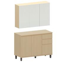 Kit Armário Aéreo 3 Portas e Balcão de Cozinha 120 cm Aurora Kit Armário Aéreo 3 Portas e Balcão de Cozinha 120 cm Aurora