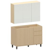 Kit Armário Aéreo 3 Portas E Balcão De Pia 120 Cm Aurora Cinza Cristal Pet/carvalho Kit Armário Aéreo 3 Portas E Balcão De Pia 120 Cm Aurora Cinza Cristal Pet/carvalho