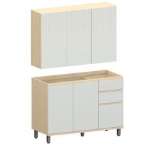 Kit Armário Aéreo 3 Portas e Balcão de Pia 120 cm Aurora Kit Armário Aéreo 3 Portas e Balcão de Pia 120 cm Aurora